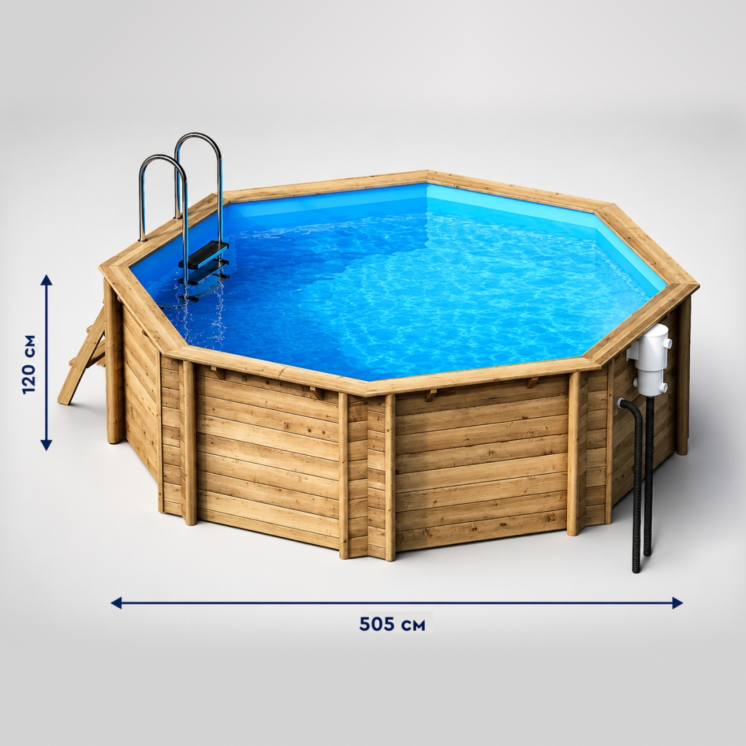 27112205 Tropic 505 wooden pool, pine, DB, Ht:120 Бассейн плавательный с деревянной отделкой бортов